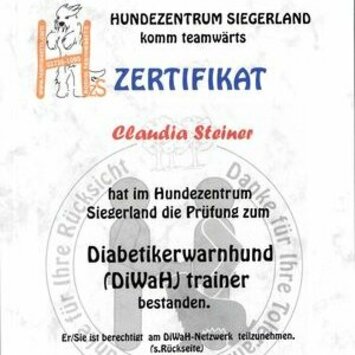 Diabetiker-Trainer-Zertifikat von Claudia