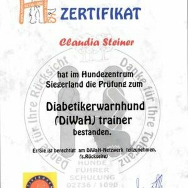 Diabetiker-Trainer-Zertifikat von Claudia