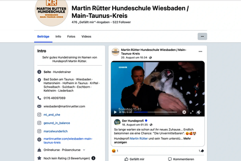 Facebook-Seite der Hundeschule Wiesbaden / Main-Taunus-Kreis