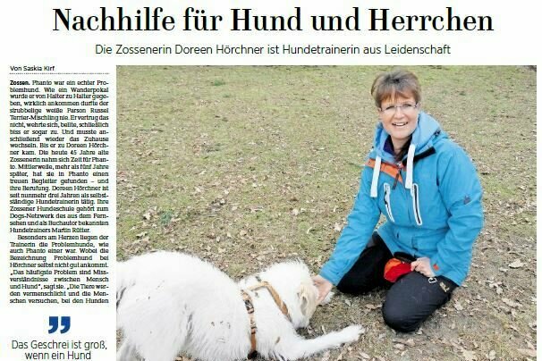 MAZ Interview 14.03.2017 mit Bild von Doreen Hörchner und Hund Phanto