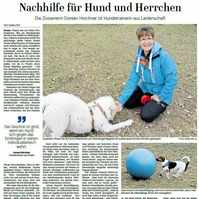 MAZ Interview 14.03.2017 mit Bild von Doreen Hörchner und Hund Phanto