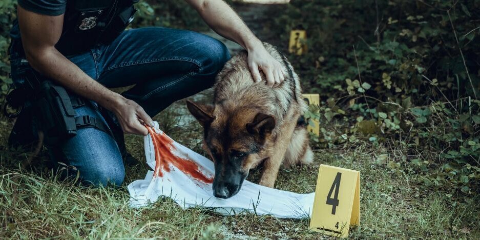 Hund schnüffelt an einem Kleidungsstück